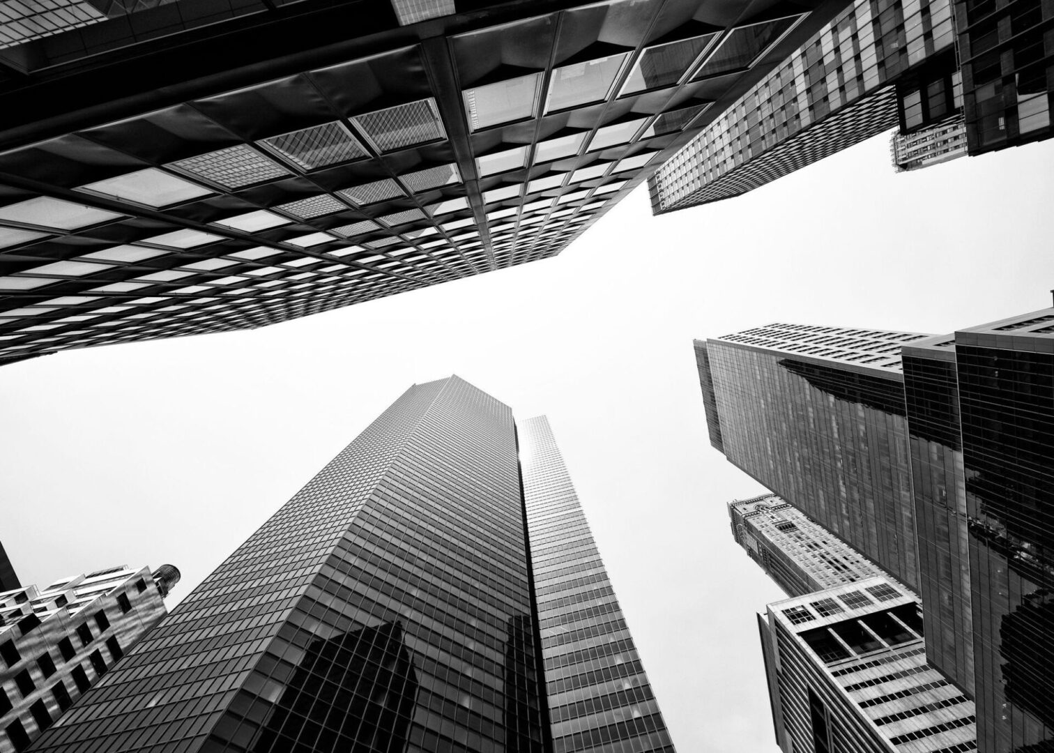 Skyscrapers from below in New York City,Black and White